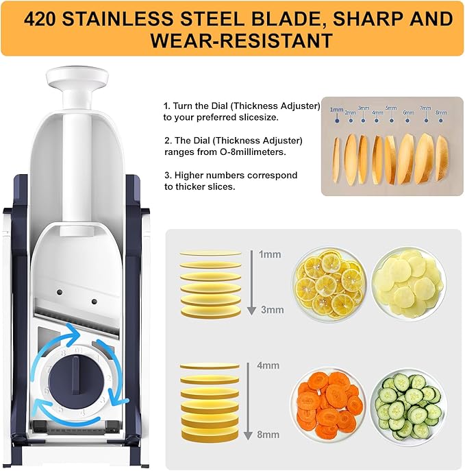 Safe Mandoline Slicer for Kitchen, Vegetable & Food Cutter & Thickness Adjustable 0.1-8 mm. Easy to Clean, Storage, Kitchen Faster Slice Artifact (Only Slice) (Blue)