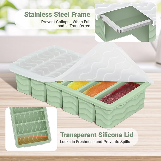 1/2 Cup Silicone Freezer Molds with Lid, 2-Pack Silicone Freezer Trays for Soup, Sauce & Broth – Meal Prep Containers, Large Ice Cube Tray, Oven & Dishwasher Safe