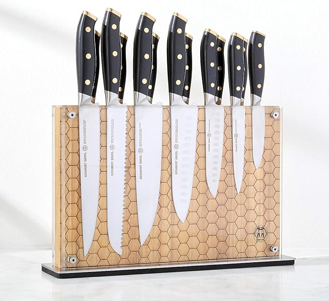 Schmidt Brothers - Acacia Downtown Magnetic Knife Block, Acacia Hardwood and Acrylic Shield, Universal Cutlery Storage For 16-18 Knives