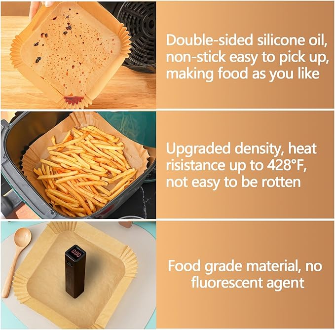 7.5 Inch Air Fryer Liner Disposable, 400Pcs Air Fryer Paper Liners, Oil-Proof & High-Temperature Resistant Parchment Baking Paper for Air Fryer, Microwave and Oven（Bottom Is 6.3 Inch）