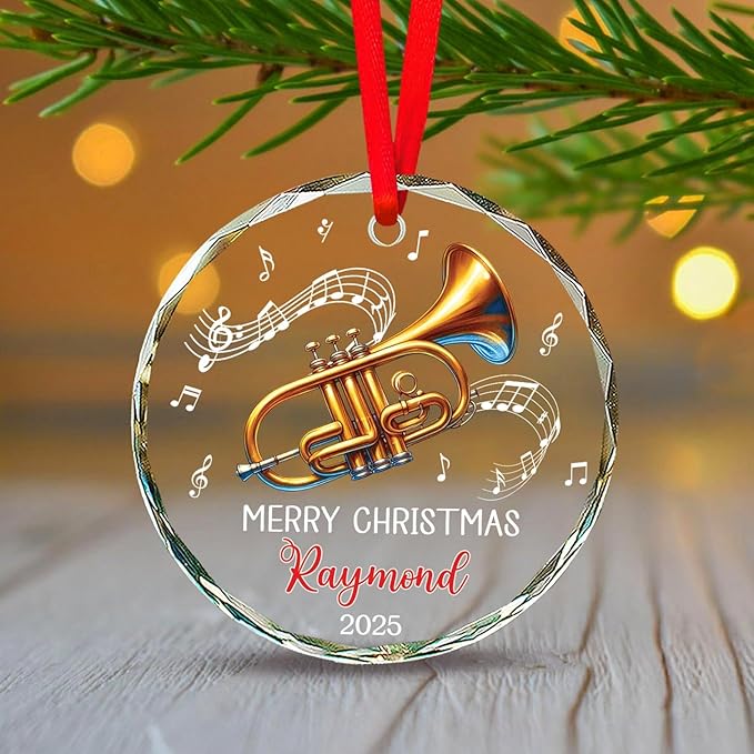 Cornet Players Xmas Glass Ornaments, Personalized Text & Name Cornet Christmas Ornament Gifts For Musical Instrument Lover, Cornetist Ornament Christmas 2025, Custom Music Lover Glass Ornaments Decor