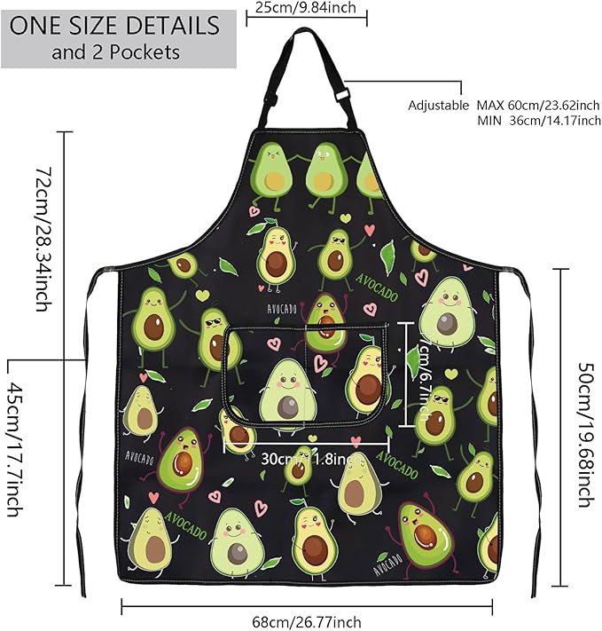 MBMSO Funny Avocado Apron Avocado Cooking Kitchen Aprons with Pockets Waterproof Apron for Chef Grilling BBQ Baking