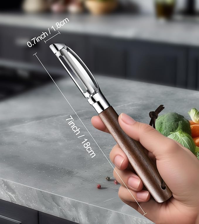 Ugotit Premium Vegetable Peeler, I Type 304 Stainless Steel Swivel Blade, Potato Eye Remover, Real Wood Handle Leather Strap, Kitchen Essentials