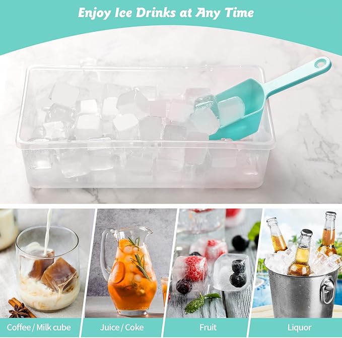 Silicone Ice Cube Tray with Leak-Proof Lid & Storage Bin for Freezer – BPA-Free 36-Piece Nugget Ice Molds, Spill-Resistant Cover & Ice Scoop Container Cover