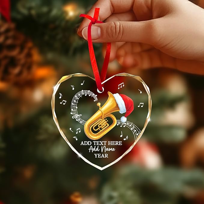 Customized Tuba Player Christmas Glass Ornament 2025, Personalized Tubaist Xmas Ornament with Text Name & Year, Tuba Instrument Christmas Tree Ornaments, Gifts for Men Women Music Lovers