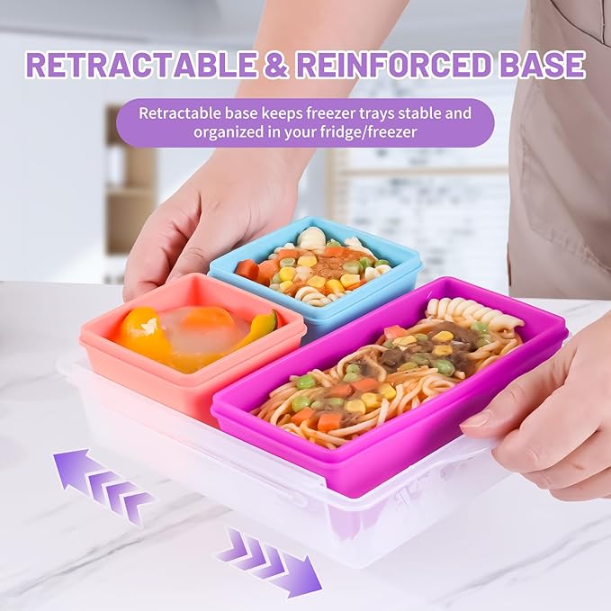Gemice BPA-Free Silicone Freezer Molds with Base, Individual 6-Pack 1-Cup & 2-Cup Portion Soup Cubes Freezer Tray with Lids for Food Storage, Dishwasher Safe, Silicone Freezer Containers for Meal Prep