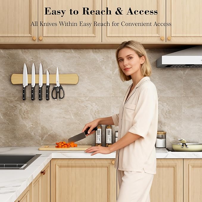 Magnetic Knife Holder for Wall, 12 Inch Bamboo Strong Magnetic Knife Strip, Small Kitchen Storage Space Savers, Rv Apartment Farmhouse Accessories Organizer, Housewarming Gifts for New Home