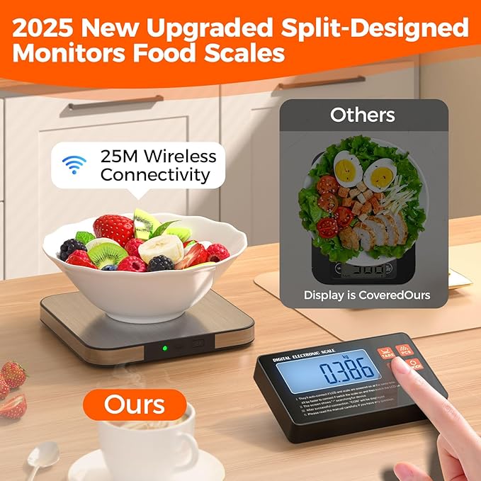 Food Kitchen Scale - TRUDIN Digital Food Weight Grams and Oz,USB Charging,Max.22lb/10kg,1g/0.05oz Accuracy,5 Units with Large Backlit LCD,Waterproof Easy-Clean (Light Silver)