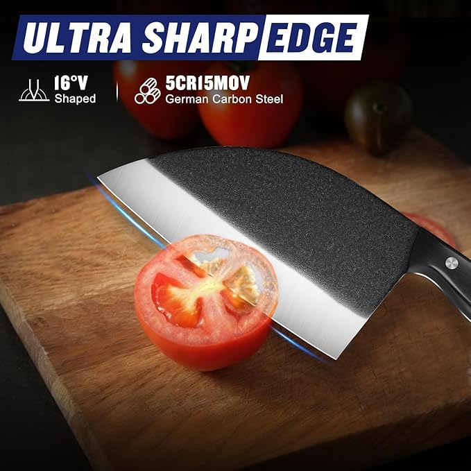 SSGP Serbian Chef Knife, 7.2 Inch Meat Cleaver Knife with Full Tang Handle, Hand Forged Heavy Duty Chopper Knife, Butcher Knife for Kitchen, Outdoor Cooking, Camping