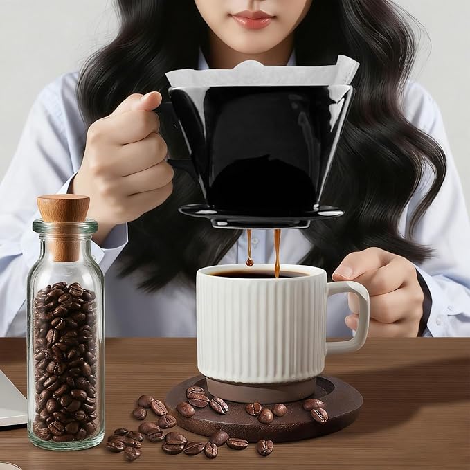 Handmade Pour Over Ceramic Coffee Dripper - Authentic Brewing Experience for Camping, Office, and Home (Black)
