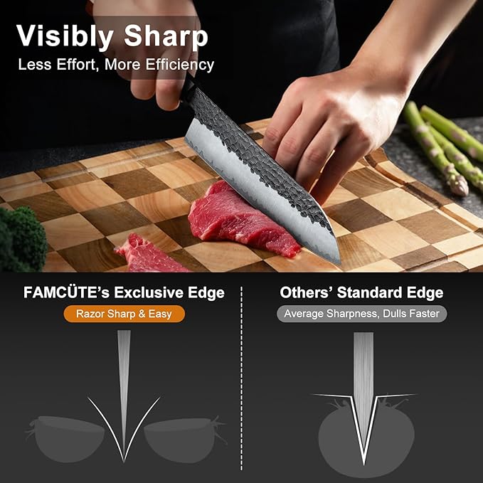 Santoku Knife 7 inch, Hand Forged 5 Layers 9CR18MOV High Carbon Steel Professional Kitchen Knife, Ultra Sharp Rosewood Handle Japanese Sushi Knife As a Thoughtful Birthday Gifts for Mom/Dad