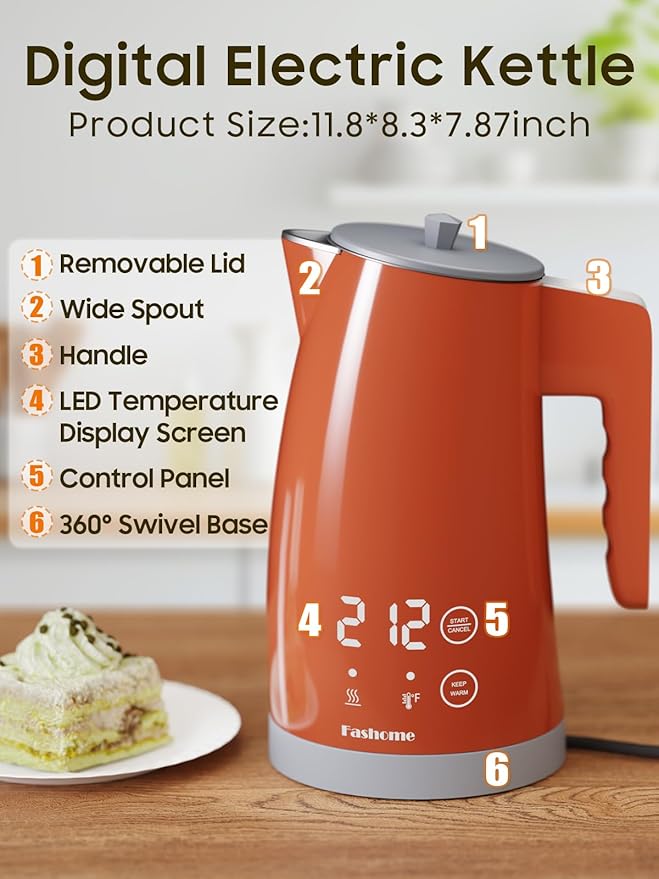Electric Kettle with 5-Temperature Control,1.25L Cordless,Penguin Shape Design,1200W with Keep Warm and Auto Shut-Off,Perfect for Tea,Coffee & Themed Kitchen(Orange)