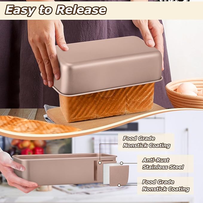 LIANYU 4 Pack Loaf Pans for Baking Bread 9x5In, Stainless Steel Meatloaf Baking Loaf Tins, Heavy Duty Metal Bakeware for Bread Cake Brownies, Non Stick & Easy Release, Rose Gold