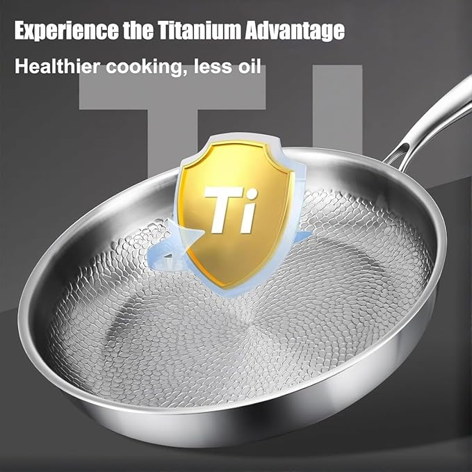 Titanium Pan, Pletefull Pure Titanium Pro Hammered Frying Pan, Multifunctional Non-stick Without Coating Cookware, Scratch-Resistant Durable Flat Pan Dishwasher-Friendly（10.23inch）