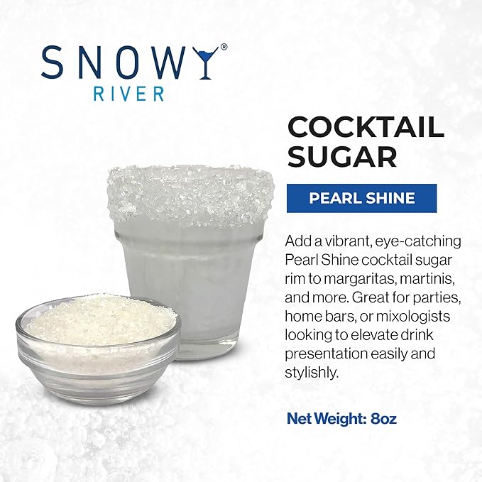 Snowy River Pearl, Cocktail & Margarita Sugar Rimmer - Vibrant Color Glass Rimming Sugar with Medium Crystal Texture - 8oz