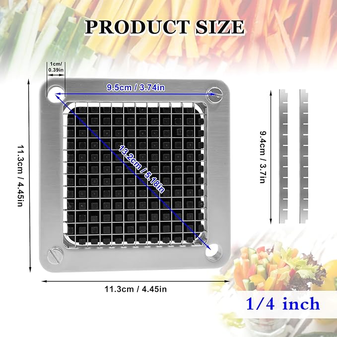 Replacement Chopper 1/4" Blade, Commercial Vegetable Chopper Dicer, French Fry Cutter Stainless Steel Blade for Fruit Cutting Machine Tomato Onion Pusher Block