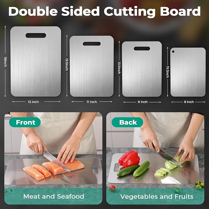 Katuchef Titanium Cutting Board - Upgraded 100% Pure Titanium Cutting Boards for Kitchen Non Toxic, Double-Grade Hygiene Durable Non Moldy Dishwasher Safe Meat Fruit Metal Board (1PC 8x11.5 Inch)