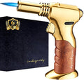 Dual Flame Butane Torch Gun – Refillable Handheld Mini Blow Torch for Cooking, Crème Brûlée, Welding, Soldering, Resin Art – Adjustable Flame & Ignition Lock–Limited Gold Brown by inZaynity