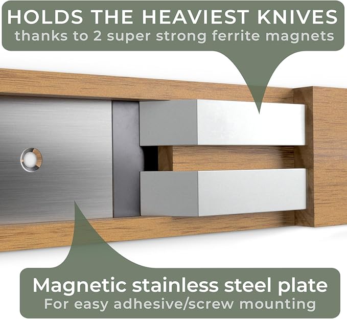 WALDWERK Knife Magnetic Strip (15,7 x 2 in) Mount with Adhesive or Screws - Magnetic Knife Holder for Wall - Magnetic Knife Strip made of Elegant Acacia Wood - Magnetic Knife Holder for Heavy Knifes
