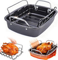 24lb Carbon Steel Nonstick Roasting Pan with Rack - BPA Free, Leak-Proof, 450°F Heat Resistant (17x13x4in) | Oil-Draining, Dishwasher Safe for Thanksgiving Christmas Turkey