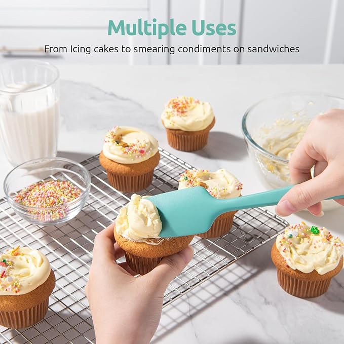 U-Taste Silicone Baking Spatula Set: 480ºF High Heat Resistant, Food Grade Flexible Rubber Kitchen Cooking Mixing Scraper, Food Grade Seamless Utensil for Nonstick Cookware Set of 3 (Aqua Sky)