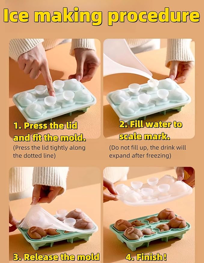 Cute 3D Cat Silicone Ice Cube Tray Mold Cartoon Animal Ice Box BPA-Free (Green)