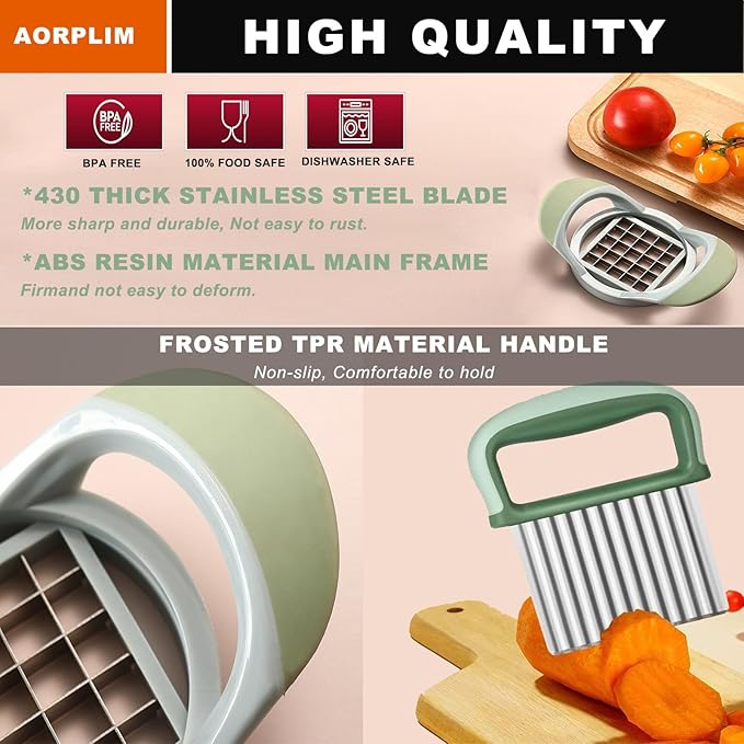 Crinkle Cutter and Potato Cutter 2 PCS, Wave Slicer Dicer Fry Cutter with Stainless Steel Blade Food-safe for Veggies, Handheld Vegetable Chopper, Salad Garnishing Tool, DishwasherSafe