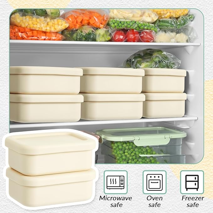 6 Packs 1 Cup Silicone Soup Freezer Molds with Lid Silicone Soup Freezer Trays Rectangle Reusable Food Preserving Tray Freezing Sauces Stews(Beige)