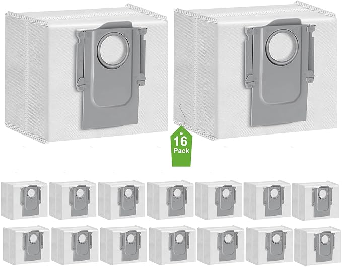 16-Pack Replacement Dust Bags for Roborock Q5/Q5+/Q5 Pro/Q5 Pro+/Q7 Max/Q7 Max+/Q8 Max/S7 MaxV Ultra/S8 MaxV Ultra Robot Vacuum, HEPA Filtration, Large Capacity