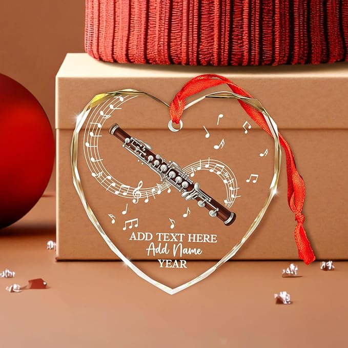 Personalized Oboist Christmas Glass Ornament 2025, Oboe Teacher Christmas Tree Ornaments, Custom Text Name & Year Oboe Ornament Gift for Student Friend, Musical Instruments Xmas Decorations