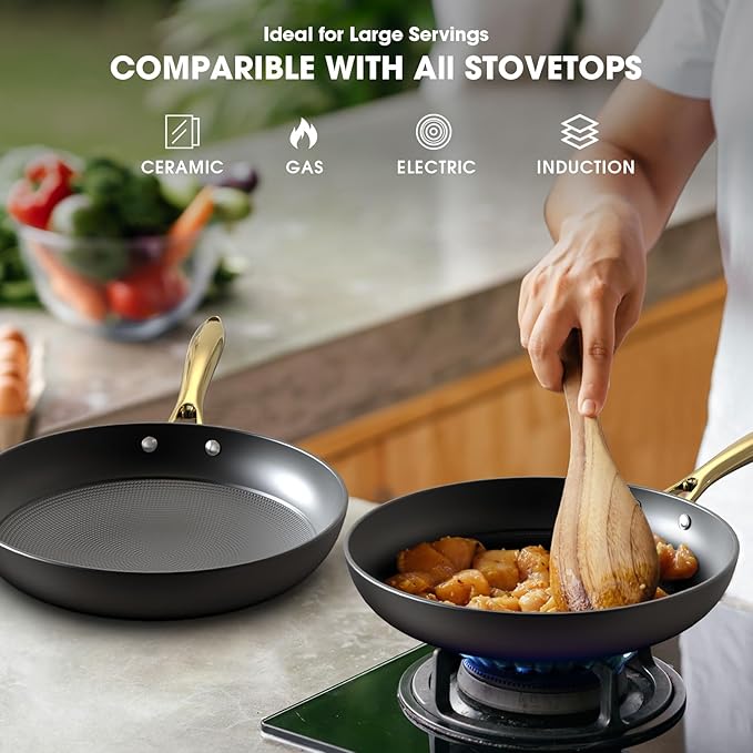 imarku Cast Iron Skillets, Non Stick Frying Pans 2Pcs - 10 inch & 12 Inch Frying Pan Set, Long Lasting Frying Pans Nonstick, Professional Nonstick Frying Pan Easy Clean, Christmas Gifts for Women Men