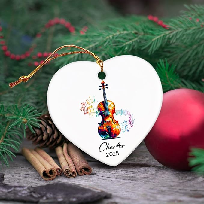 Personalized Violin Musical Ceramic Ornaments Gift for Violin Lovers, Violinist Ornament Christmas Tree 2025, Custom Name & Year Violinist Ceramic Ornament Xmas, Instrument Player Keepsake Ornaments