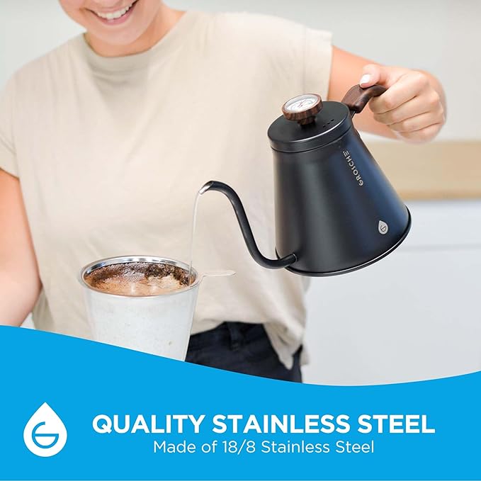 GROSCHE - Marrakesh Gooseneck Kettle Stovetop - Stainless Steel Pour Over Coffee Kettle Stovetop - Tea Kettle - Stovetop Gooseneck Kettle - Coffee & Tea Kettle - Home Essentials, Black (34 fl. oz)