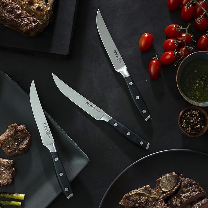 Messermeister Avanta 5” Fine Edge Steak Knife Set - Pack of 2 - German X50 Stainless Steel - Rust Resistant & Easy to Maintain - Includes 8 Total Steak Knives