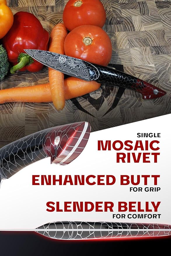 Dalstrong Paring Knife - 4”- Scorpion Series - Exclusive Japanese V12 Ultra™ Steel - Black Damascus - Black & Red Honeycomb Resin Handle -Paring Knife with Cover