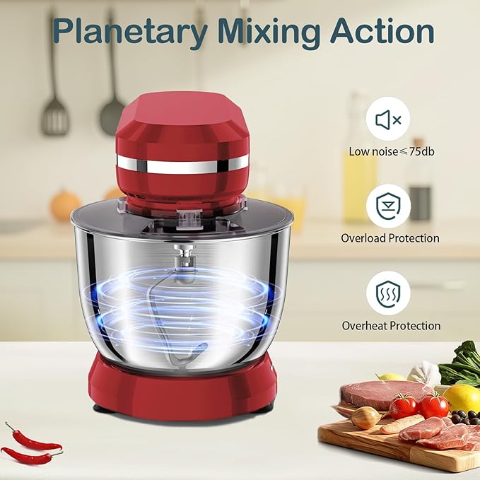 Household Stand Mixer with 6.5 Quart Bowl, Electric Food Mixer 10+p Speeds 660W, Kitchen Tilt-Head Bread Dough and Cake Mixers with Dough Hook, Whisk, Beater, Splash Guard and Egg Separator (Red)