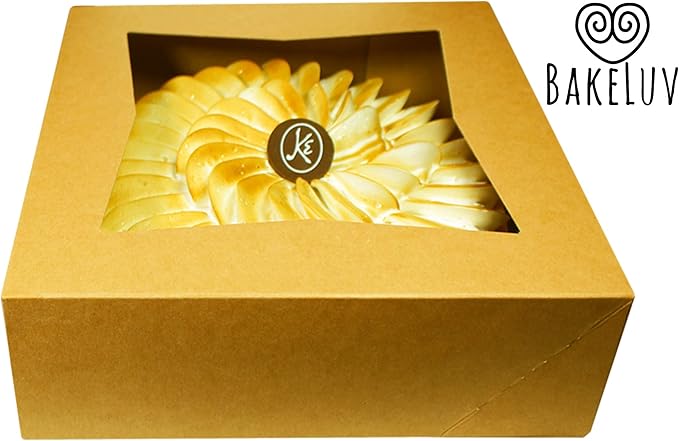 BAKELUV Pie Boxes for 9 Inch Pie | Brown, 25 Pack | 9x9x2.5 Bakery Box with Window, 9x9 Cookie Box, 9 Inch Pastry Boxes with Window Bulk, Cake Boxes, Auto Pop Up
