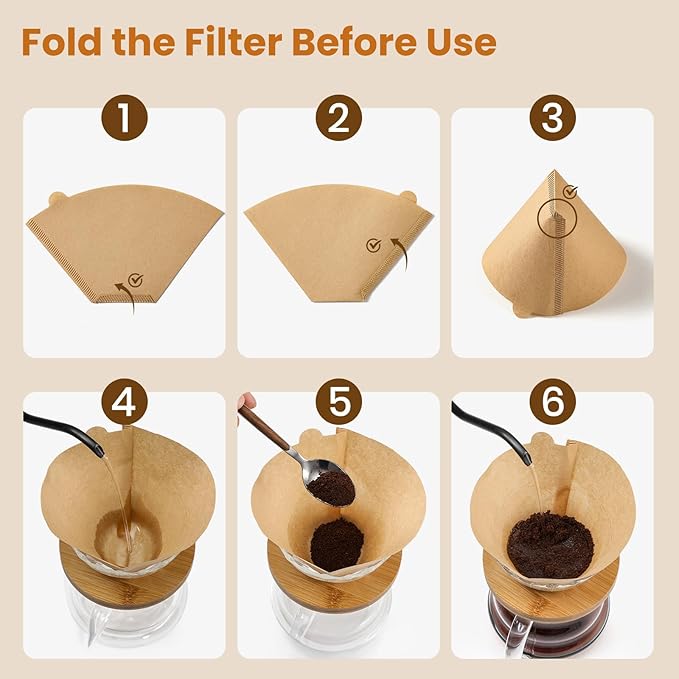 AOZITA #4 Cone Coffee Filters 8-12 Cup, 100 Count Unbleached Natural Coffee Paper Filters, No Blowout, Disposable Coffee Filter for Pour Over and Drip Coffee Maker