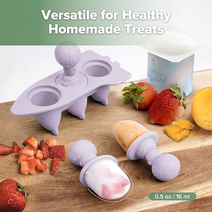Haakaa Silicone Toddler Popsicle Mold, 3-Cavity Mini Baby Popsicle Molds with Easy-Grip Handles & Choke-Guard Design, Breastmilk Popsicle Molds for Teething Relief & Self-Feeding,6 Month+