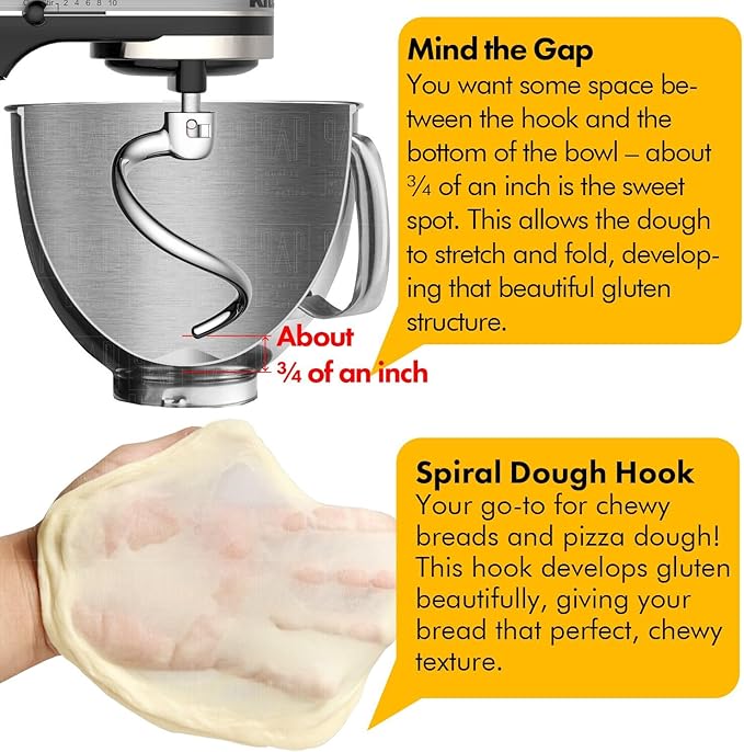 qAp quality art Practical Stainless Steel Spiral Dough Hook Replacement for KitchenAid 5Plus & 6QT Bowl-Lift Stand Mixers, Rustproof & Easy Clean, Efficient Kneading for Bread, Pizza, Pasta, Cookies