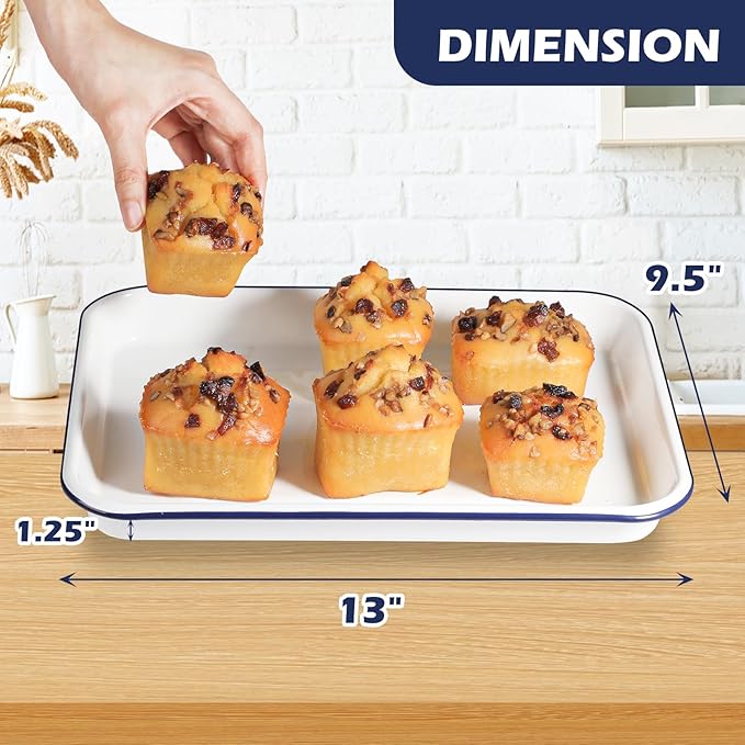 Webake Enamelware 9x13 Non Stick Baking Sheet, Enameled Steel Jelly Roll Pan Rectangular Serving Tray, Ceramic Coating Cookie Sheet
