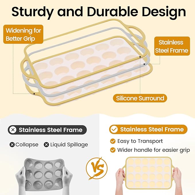Silicone Mini Muffin Pan With Metal Reinforced Frame - 24 Cups Durable Silicone Cupcake Pan for Muffin, Cupcakes, BPA Free and Dishwasher Safe - 2 Piece Light Yellow