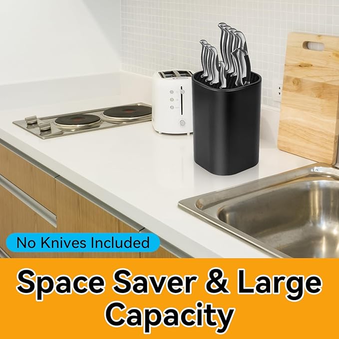 Ninonly Knife Block Without Knives 2 in 1 Universal Square Knife Holder for Kitchen with Scissors Slot Space Saving Detachable Kitchen Knife Storage