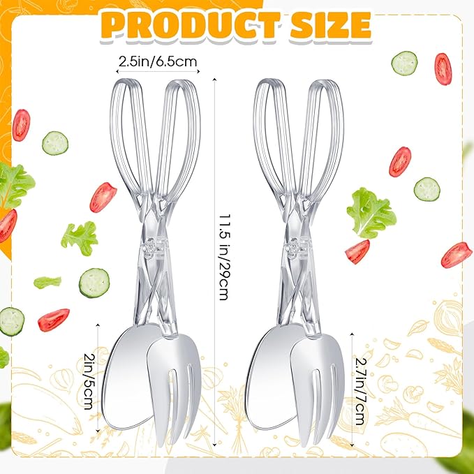 Tioncy Set of 12 Plastic Salad Scissor Tongs 11.2 Inches for Serving Reusable Food Tongs, Clear Utensils for Chef Cooking, Kitchen, Buffet, Party, Catering Supplies