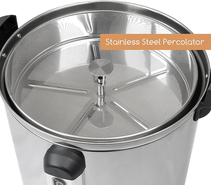 100-Cup XL Commercial Coffee Urn | Stainless Steel Coffee Maker Hot Beverage Dispenser for Catering & Events | Extra Large Commercial Size Coffee Brewer Broiler