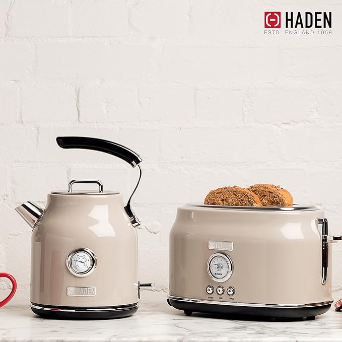 Haden Dorset 2 Slice Wide Slot Stainless Steel Toaster with Adjustable Browning Control & Non-Slip Feet, Putty & Chrome