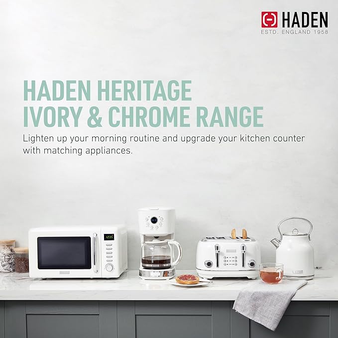 HADEN Heritage 4-Slice Toaster with Extra Wide Slots, 1500-Watt, Ivory & Chrome - Retro Stainless Steel Design with Self-Centering Function, Adjustable Browning Control & Removable Crumb Tray