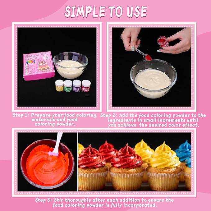 Food Coloring Powder - 16 Colors Vibrant Powdered Food Coloring, Concentrated Edible Dye Powder for Christmas Baking, Icing, Cooking, Cake Decorating, Cookies, Frosting - 5g/Bottle