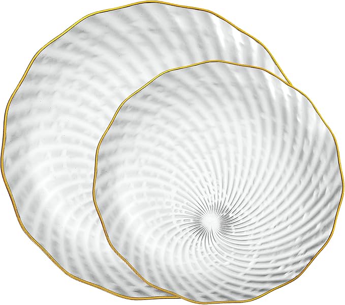 PLASTICPRO 120 Pack Plastic Plates Set of 60-10 inch Plates and 60-7 inch Plates, Elegant Clear Spiral and Gold Rim Disposable Fancy Plates Premium Heavyweight