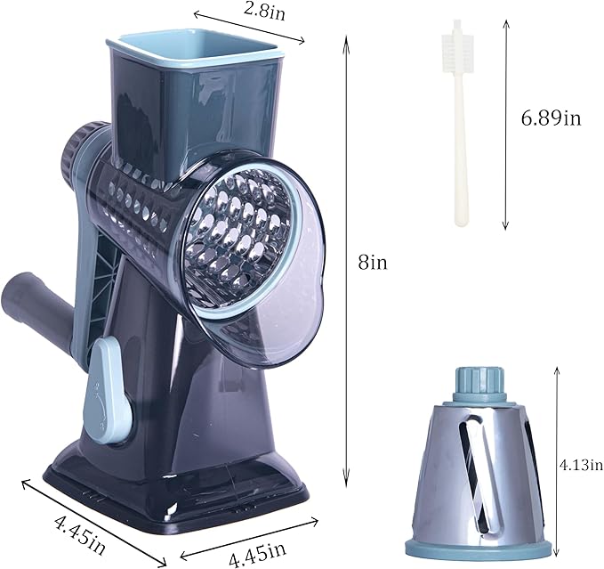 Rotary Cheese Grater Cheese Shredder, Cheese Grater Handheld with Strong Suction Base,Kitchen Vegetable Slicer 3 Replaceable Stainless Drum Blades for Fruit, Food, Nuts,Easy to Use Clean (Blue)